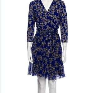 Diane Von Furstenberg Navy Star Long Silk wrap Dress